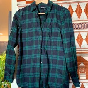 Blue-green plaid Madewell flannel